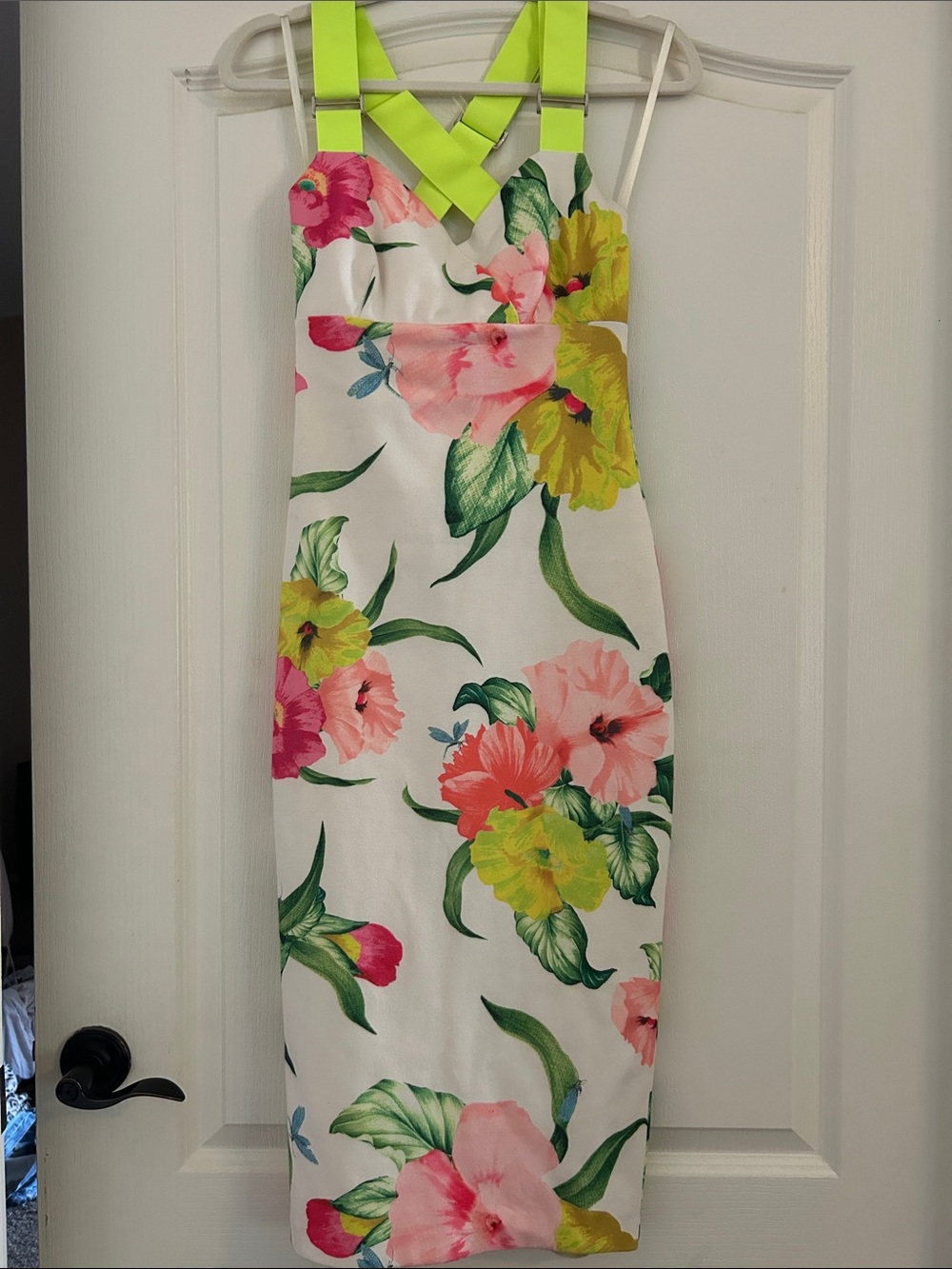 Ted Baker White Floral Midi Dress with Pink & Yellow Accents